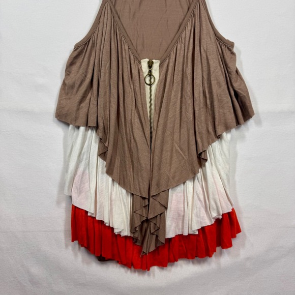 Seductions Ruffle Tank Top Sleeveless Zipper Front Layered Brown Orange White S - Picture 9 of 9